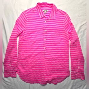 J CREW Hot Pink Stripe Cotton Silk 1/2 Button Popover Shirt sz 2
